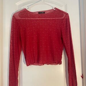Small Red and Gold Mesh Longsleeve Top